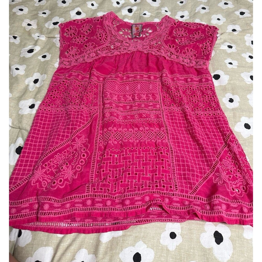 Johnny Was Pink Crochet Vintage Top